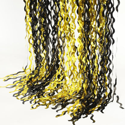 4 Pack Wavy Champagne Gold Metallic Tinsel Foil Fringe Curtains Backdrop - 3.3X6.6ft Foil Fringe Backdrop for Parties | Door Streamers for Birthday | Photo Booth Backdrops Party Decor