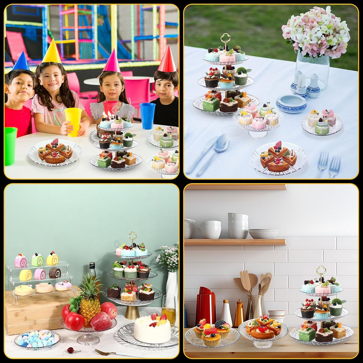 6 Pcs Acrylic Dessert Stands Set Include Display Risers Cupcake Tower and Clear Round Dessert Trays Cake Table Holder for Wedding Baby Shower Decoration(Classic Style)