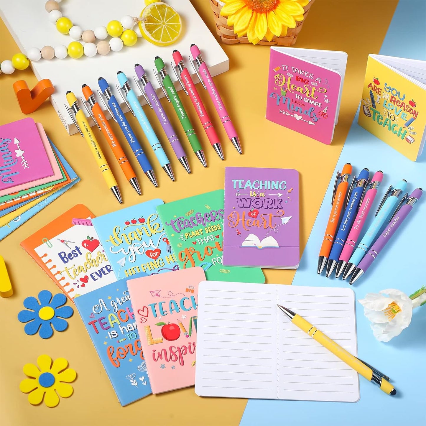 Funrous 32 Pcs Motivational Quote Pens Inspirational Notepads Mini Journal with Ballpoint Pen Small Notebooks Gift for Men Women Coworker Adult Party Favors Prize Teacher Student Office(Stylish)