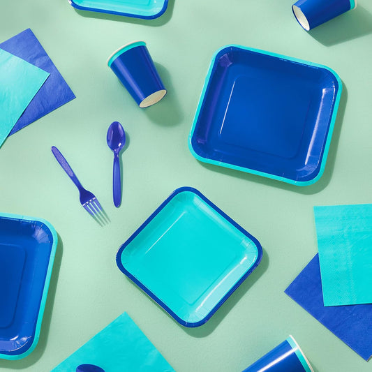 Hallmark Crayola Hallmark Color Pop Green and Blue Party Supplies (12 Dinner Plates, 12 Dessert Plates, 12 Paper Cups, 24 Napkins, 12 Sets of Plastic Cutlery) for Birthdays, Baby Showers, Father's Day