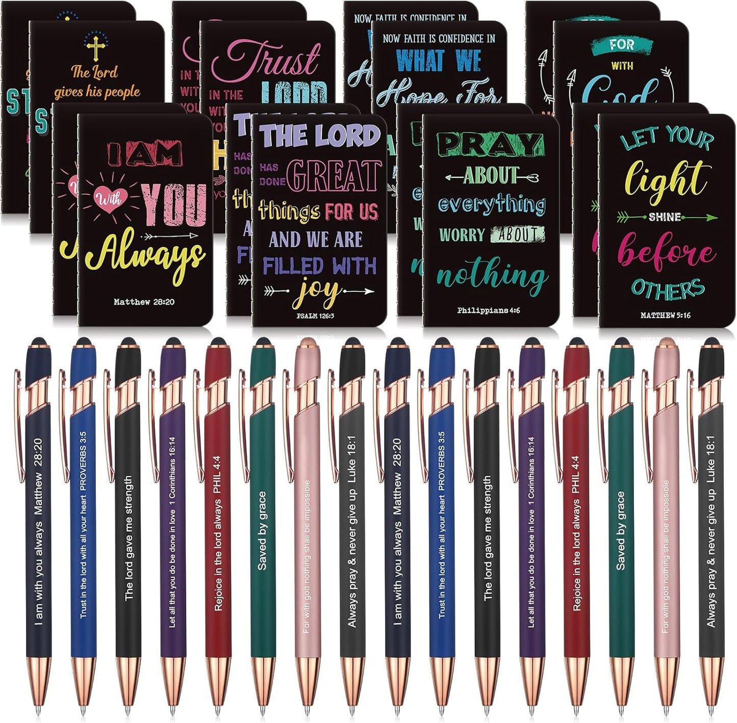 Funrous 32 Pcs Motivational Quote Pens Inspirational Notepads Mini Journal with Ballpoint Pen Small Notebooks Gift for Men Women Coworker Adult Party Favors Prize Teacher Student Office(Stylish)