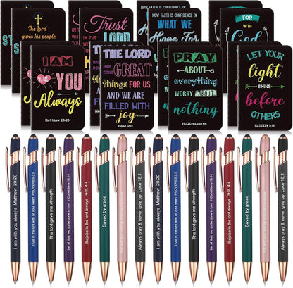 Funrous 32 Pcs Motivational Quote Pens Inspirational Notepads Mini Journal with Ballpoint Pen Small Notebooks Gift for Men Women Coworker Adult Party Favors Prize Teacher Student Office(Stylish)