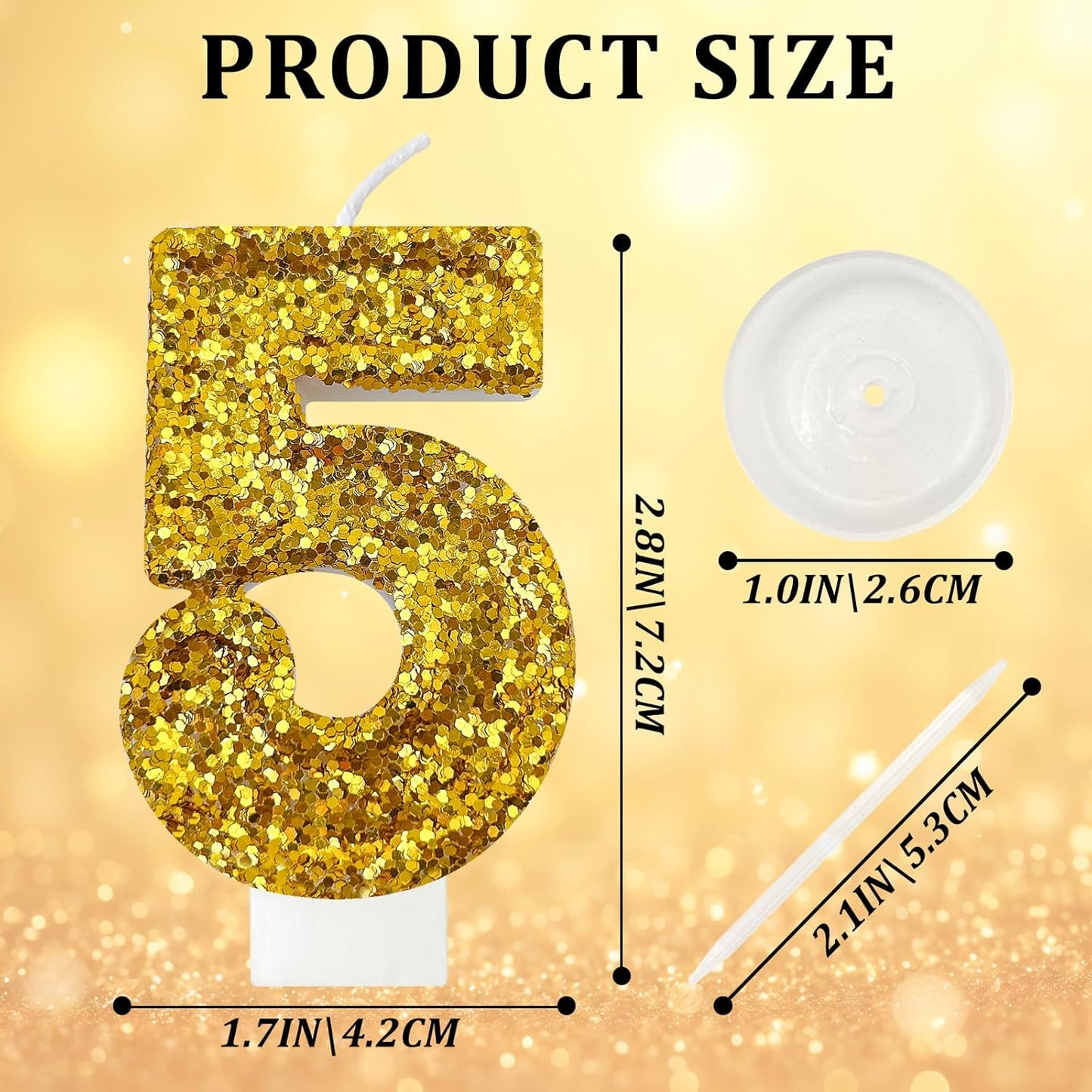 Birthday Number Candles, Glitter Number Candle Cake Decorations with Sequins, Cupcake Decorations for Girls, Women, Party Anniversary Celebrations (Number 6, Purple)