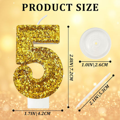 Birthday Number Candles, Glitter Number Candle Cake Decorations with Sequins, Cupcake Decorations for Girls, Women, Party Anniversary Celebrations (Number 6, Purple)