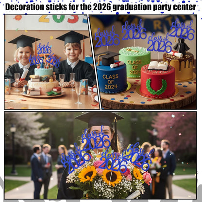Amyhill 24 Pcs 2026 Graduation Decorations Class of 2026 Graduation Centerpiece Sticks Glitter Double Sided for Table Grad Party Decorations for Vase Table Toppers Supplies(Black)