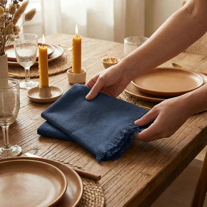ACCENTHOME Natural Cotton Linen Napkin Set of 12 18x18 inch Dinner Napkins - Washable Soft Premium Hotel Quality Reusable Hemmed Edges Napkins Perfect Table Linens for Family Dinners, Weddings