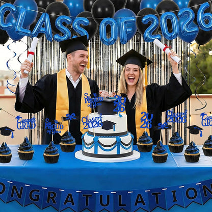 24 Pcs Graduation Cupcake Toppers 2026 - Congrats Grad Decorations Class of 2026, Pre-Assembled Black Gold Grad Cake Topper Centerpieces for Graduation Party Decoration Supplies Table Decor, 6 Styles