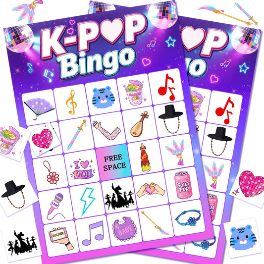 Korean Idol Movie Birthday Party Bingo Games Korean Pop Themed Party Favors Supplies DH Themed Bingo Cards 24 Players for Korean Idol Movie Party Favors