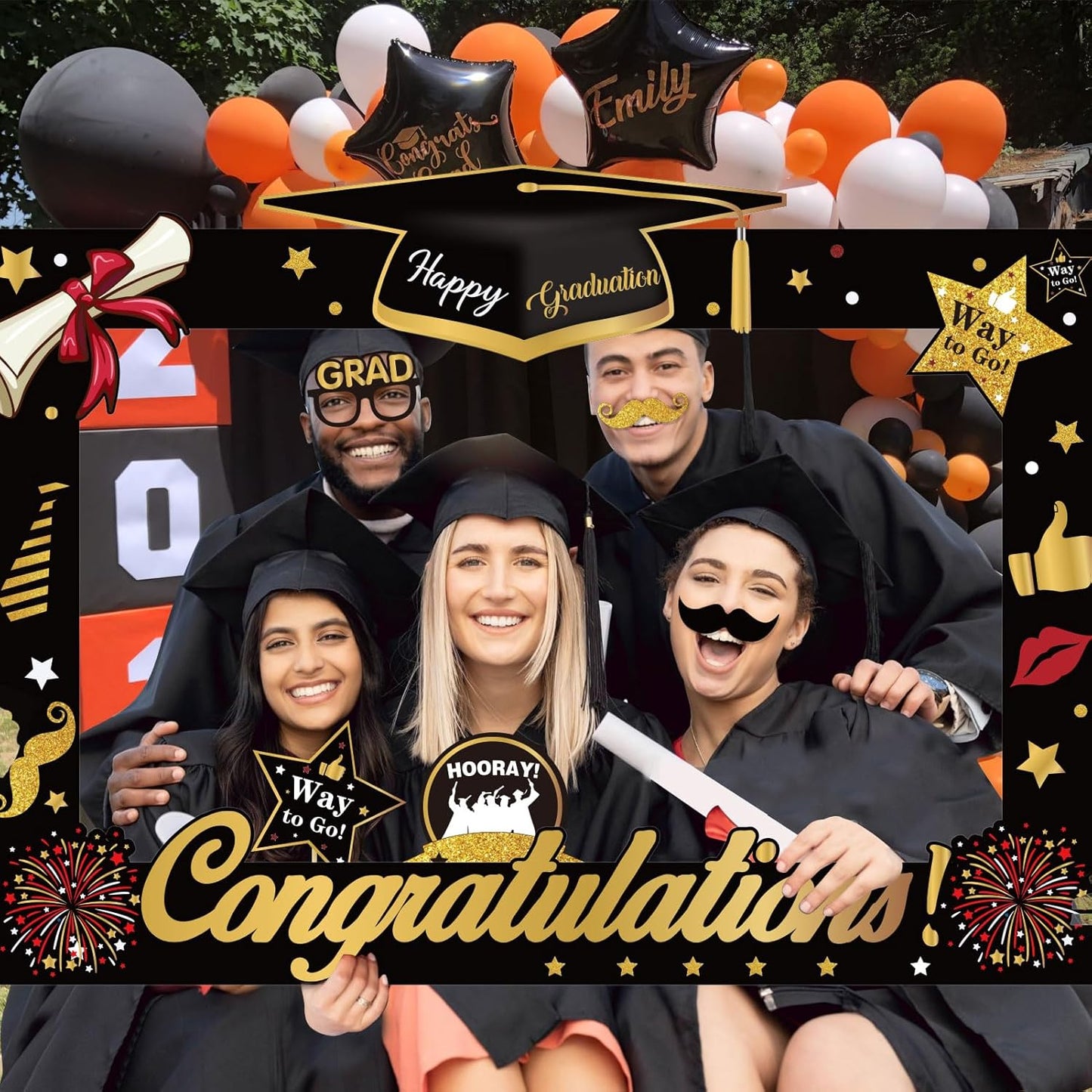 2026 Graduation Photo Booth Props,22Pcs Graduation Photo Booth Props,Funny Grad Party Selfie Props,Black Gold Selfie Photo Frame for High School and College Grads