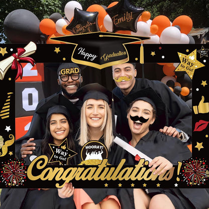 2026 Graduation Photo Booth Props,22Pcs Graduation Photo Booth Props,Funny Grad Party Selfie Props,Black Gold Selfie Photo Frame for High School and College Grads