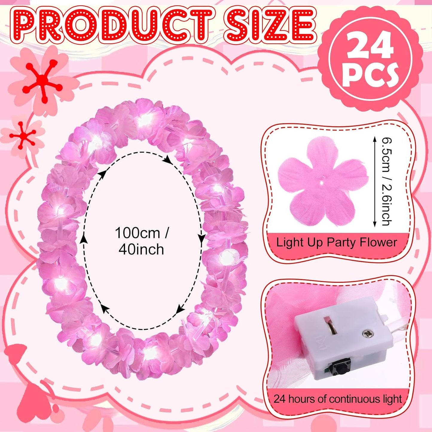 Sherr 24 Pcs LED Leis Light Up Purple and Gold Hawaiian Flower Necklaces, Graduation 2026 Party Supplies, Class of 2026 Leis for Beach Wedding Luau Glow Party Favors