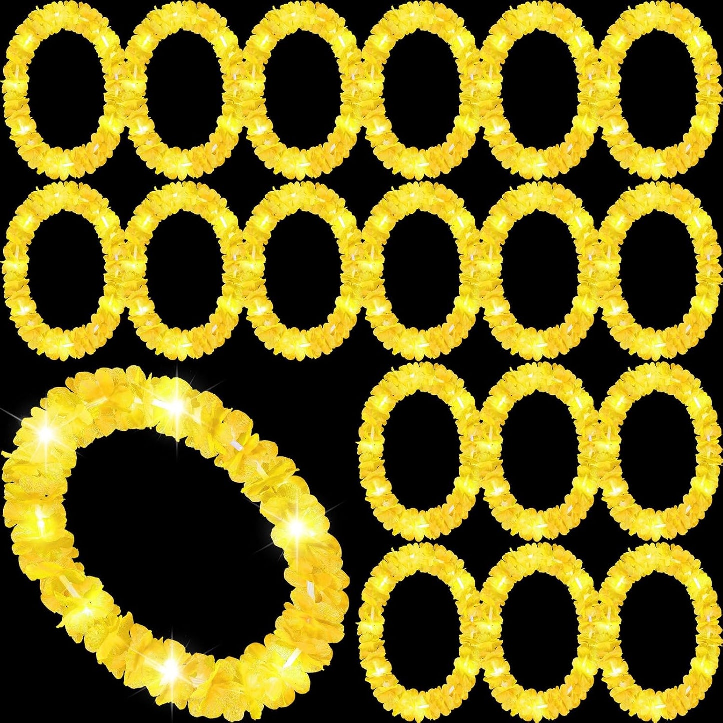 Sherr 24 Pcs LED Leis Light Up Purple and Gold Hawaiian Flower Necklaces, Graduation 2026 Party Supplies, Class of 2026 Leis for Beach Wedding Luau Glow Party Favors