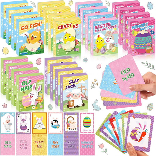Zubebe 24 Pack End of Year Card Games Bulk 6 in 1 Classic Playing Card Game Set for Kids Includes Go Fish, Old Maid, Crazy Eights, Memory Match, Slap Jack, Playing Cards for End of Year Party Favors