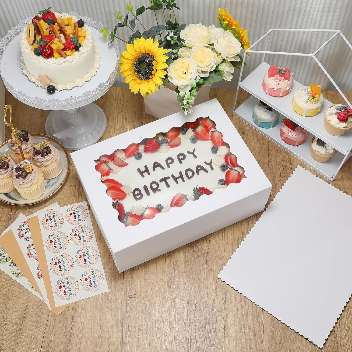 COTOPHER 50 Pcs Cake Boxes 8 Inch, 8x8x5 Inches Cake Containers (25 Boxes & 25 Boards), White Bakery Boxes with Windown for Cookies, Desserts, Cupcake, Pastries, Birthday, Wedding, Mother's Day
