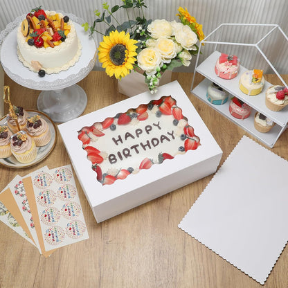 COTOPHER 50 Pcs Cake Boxes 8 Inch, 8x8x5 Inches Cake Containers (25 Boxes & 25 Boards), White Bakery Boxes with Windown for Cookies, Desserts, Cupcake, Pastries, Birthday, Wedding, Mother's Day