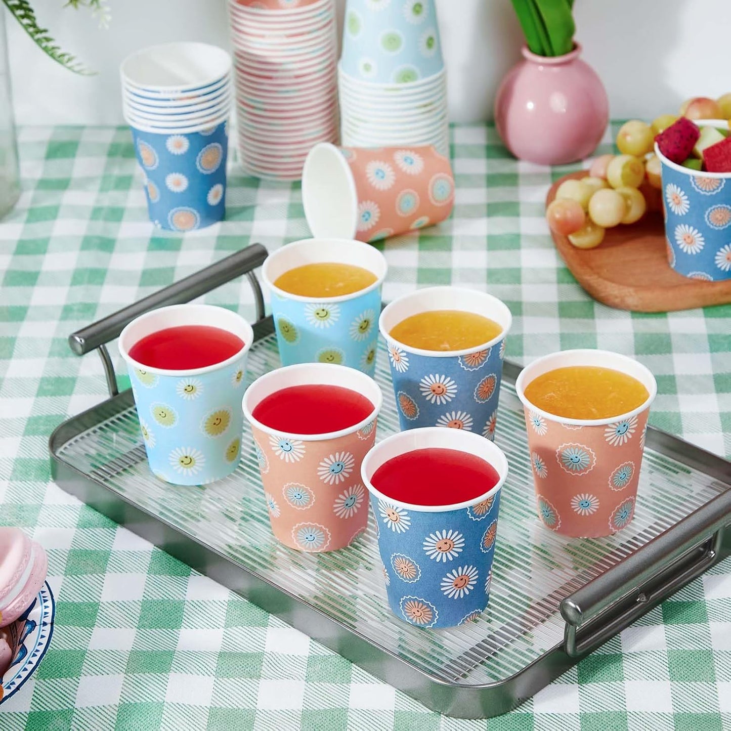 SIUQ 300 Pack Paper Cups 8 oz, Disposable Coffee Cups, Paper Coffee Cups 8 oz, Colourful Hot/Cold Beverage Drinking Cup for Water Juice or Tea, Office Party Home Travel - Daisy