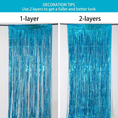 Melsan 2 Pack 3.2 ft x 8.2 ft Tinsel Foil Fringe Curtains Backdrop, Sparkle Metallic Foil Curtains for Party Photo Booth Props Decoration, Pinkish Purple
