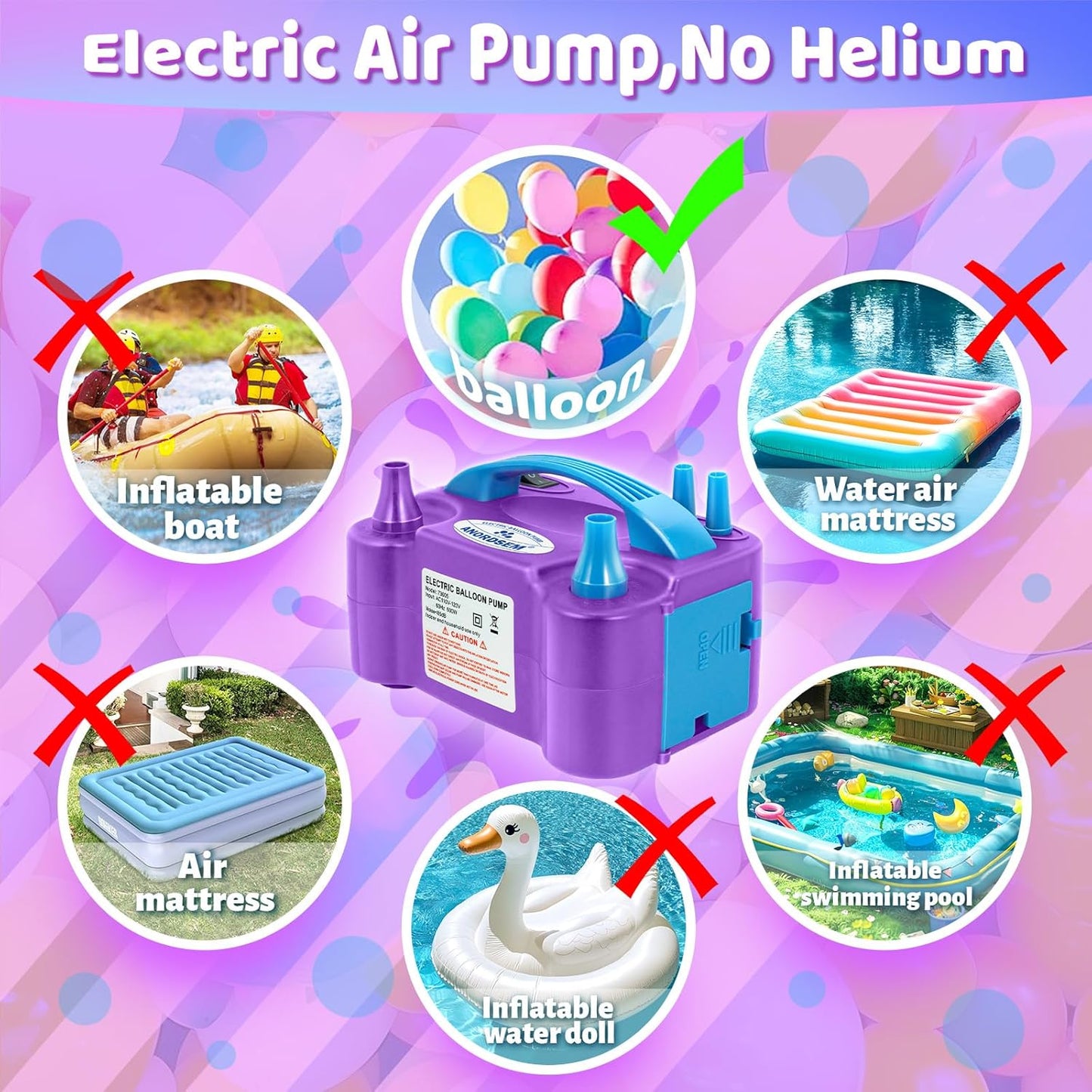 Anordsem Electric Balloon Air Pump: Polypropylene Plastic Case with Dual Nozzle - Quick Inflating for All Balloons at Home - Blower Machine Knotter/Ribbon for Parents Party DIY Decoration