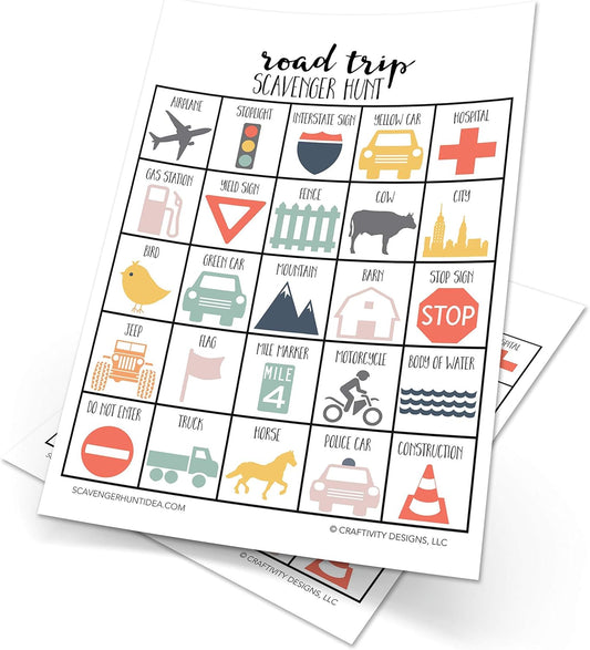 Road Trip Scavenger Hunt Games for Kids, Outdoor or Indoor, Birthday Party, Travel Activities, 10 Dry Erase Markers and Cards, Educational Family Game Night