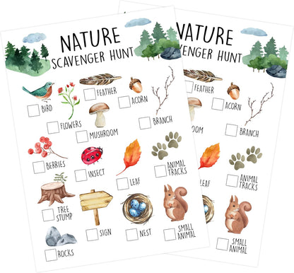 25 Pcs Nature Scavenger Hunt Cards, Outdoor Scavenger Hunts, Camping Scavenger Hunt Game Set, Outdoor Travel Seek Activity, Holiday Party Games for Family Friend, A02