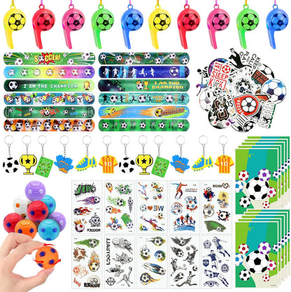 114 Pcs Soccer Party Favors for 10 Kids, Soccer Goodie Bags with Whistles, Slap Bracelets, Spinning Balls, Keychains, Tattoos & Stickers for Birthday, Team Celebration & Game Day