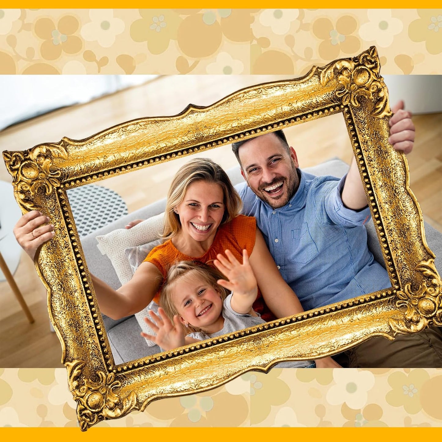Beeveer Upgraded 32 x 24 Inch Large Photo Booth Props Picture Frame Vintage Photo Frame Friends Selfie Props for Wedding Mexico Birthday Bachelorette Party Supplies(Gold Style)