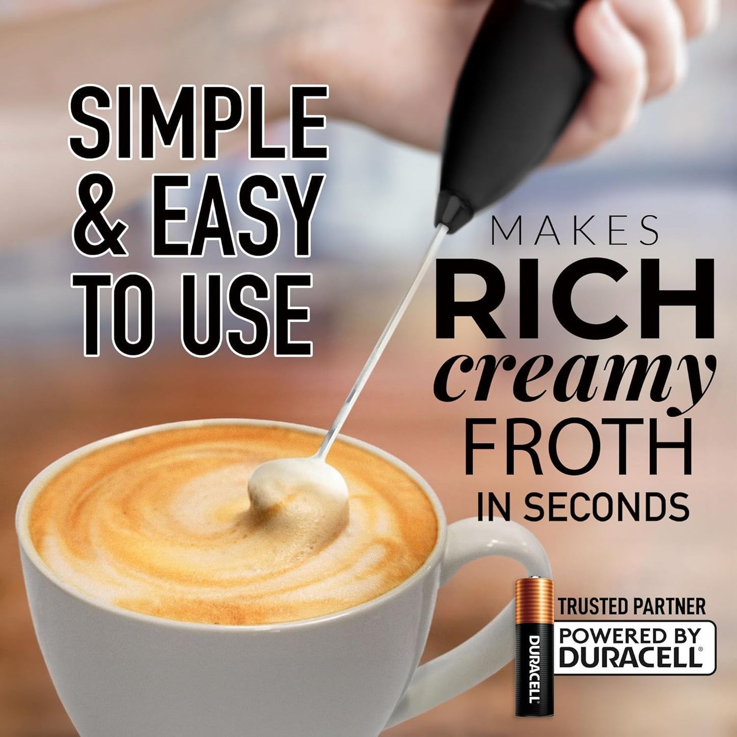 Zulay Kitchen Powerful Milk Frother AA Batteries Included – Ultra Fast Handheld Drink Mixer with Stainless Steel Whisk Stirrer for Coffee, Protein, Matcha & More, Frother Wand Electric Frothmate Black - Colors E