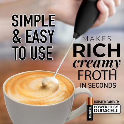 Zulay Kitchen Powerful Milk Frother AA Batteries Included – Ultra Fast Handheld Drink Mixer with Stainless Steel Whisk Stirrer for Coffee, Protein, Matcha & More, Frother Wand Electric Frothmate Black - Colors E