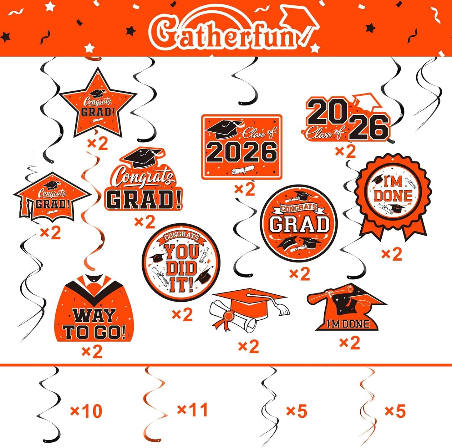 31 Pieces Graduation Decorations Class of 2026, Graduation Hanging Swirl Congrats Grad and Graduation Party Decorations(red, Black)