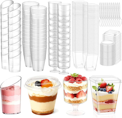mwellewm 400 Pcs Dessert Cups with Lids and Spoons, 5 OZ Parfait Cups 3 OZ Plastic Desert Cups Clear Mini Shooter Cups for Party Reusable Small Appetizer Serving Fruit Cup Ice Cream Cake Pudding