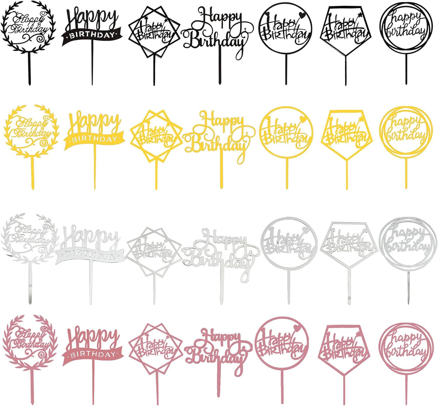 10 PCS Black Happy Birthday Cake Topper Acrylic Cupcake Topper A Series of Birthday Cake Supplies Decorations