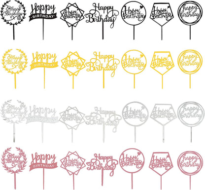 10 PCS Black Happy Birthday Cake Topper Acrylic Cupcake Topper A Series of Birthday Cake Supplies Decorations