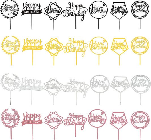 10 PCS Black Happy Birthday Cake Topper Acrylic Cupcake Topper A Series of Birthday Cake Supplies Decorations
