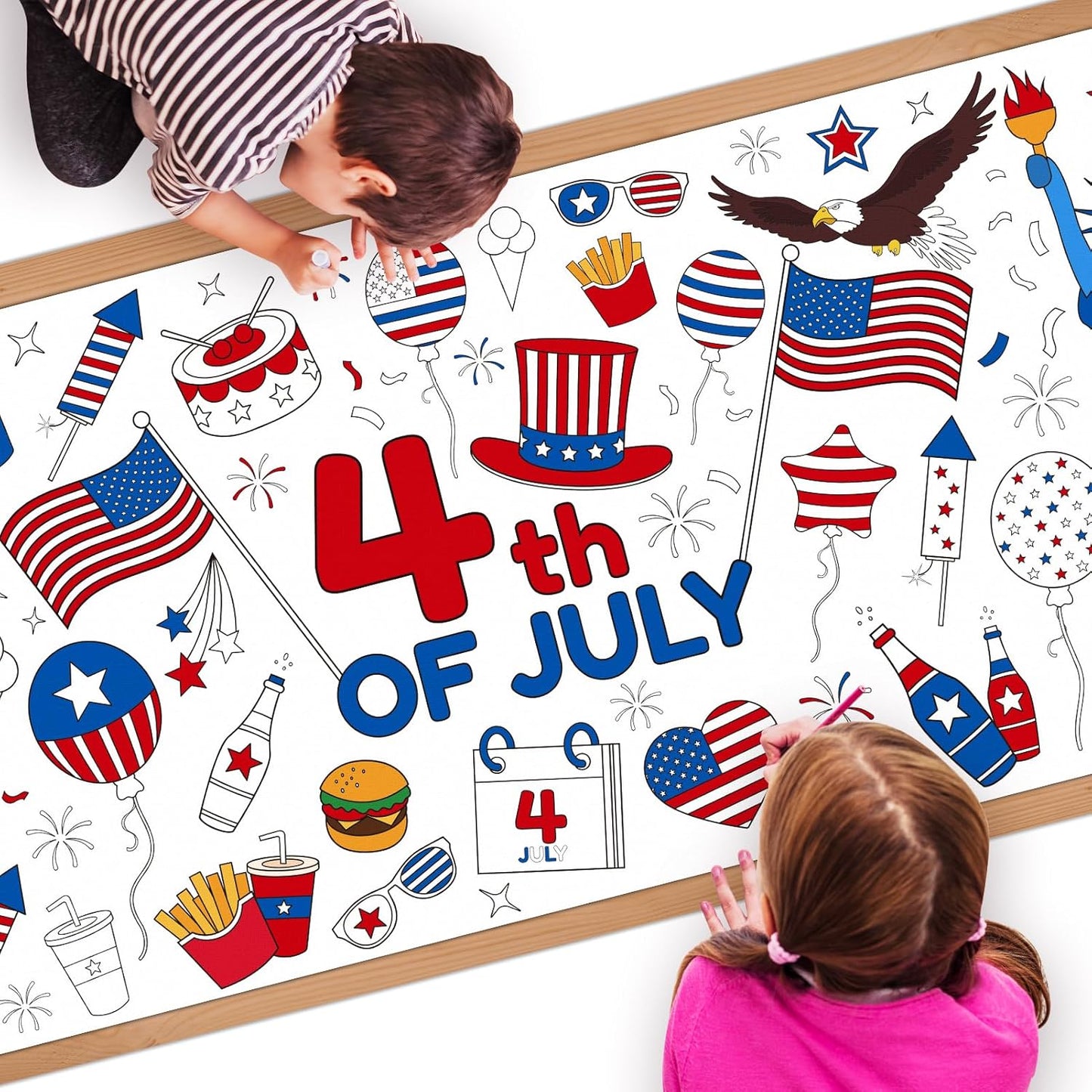 Childom 1 Pack Fourth of July Coloring Tablecloth for Kids,4th of July Crafts for Kids 30"x72" Giant Coloring Poster Table Cloth,Large Paper Poster Crafts Party Activities,4th of July Paper Tablecloth