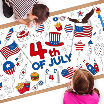 Childom 1 Pack Fourth of July Coloring Tablecloth for Kids,4th of July Crafts for Kids 30"x72" Giant Coloring Poster Table Cloth,Large Paper Poster Crafts Party Activities,4th of July Paper Tablecloth