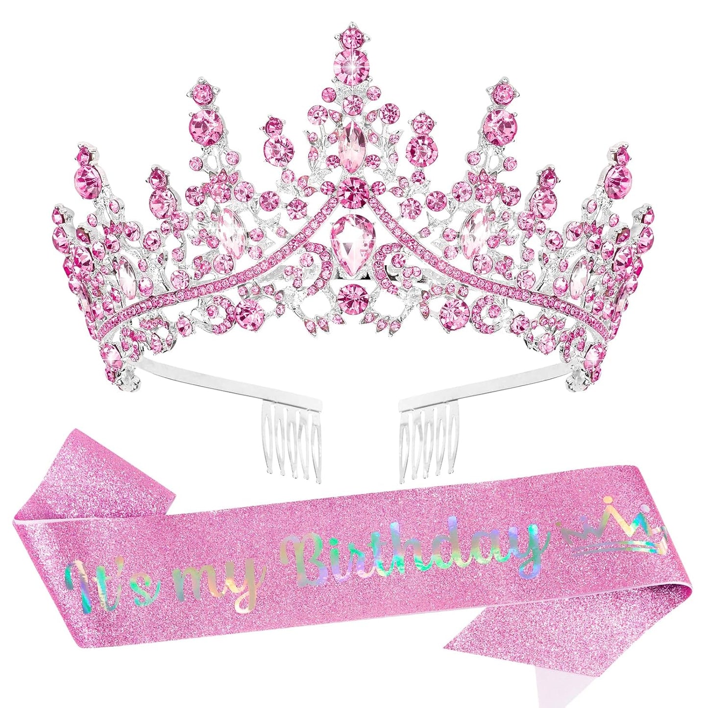 VELSCRUN Purple Crystal Birthday Tiara Crowns for Women Girls It's My Birthday Sash Queen Girls Princess Crown with Combs Happy Birth Party Decorations Mom Sisters Birth Gift Hair Accessories