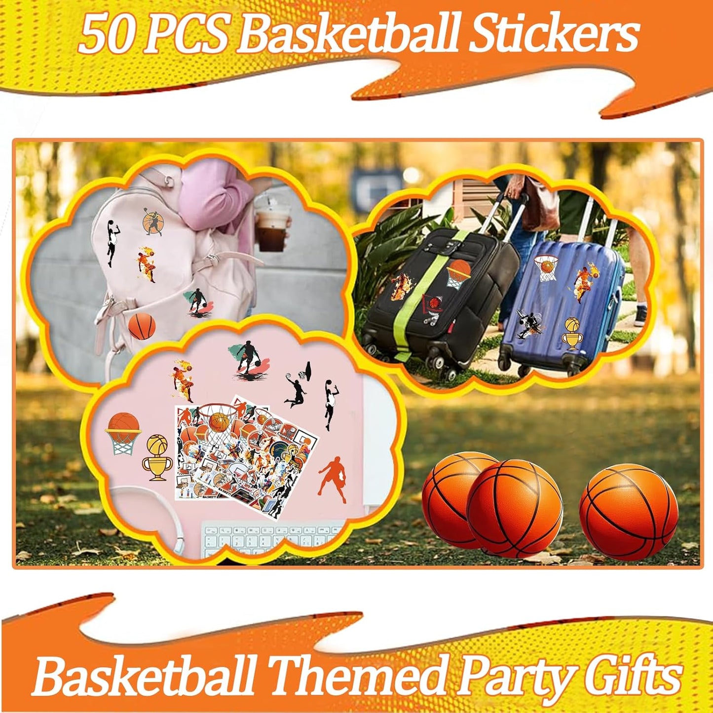 CZWXOXO Basketball Theme Party Favors 24 Pcs Ball Theme Slap Bracelets 50 Pcs Sport Theme Stickers，Party Team Gift Fillers School Classroom games Rewards Supplies