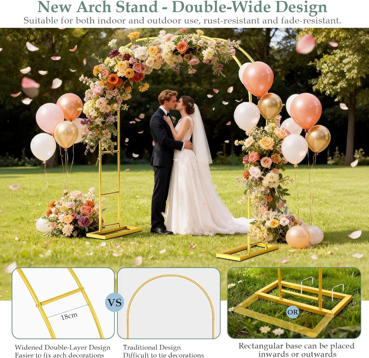 WellSign Wedding Arch Backdrop Stand 7.2FT, 6FT Set of 2, Gold Metal Balloon Arch kit Stand for Gender Reveal Ceremony Engagement Anniversary Bridal Valentine Party Event Decoration