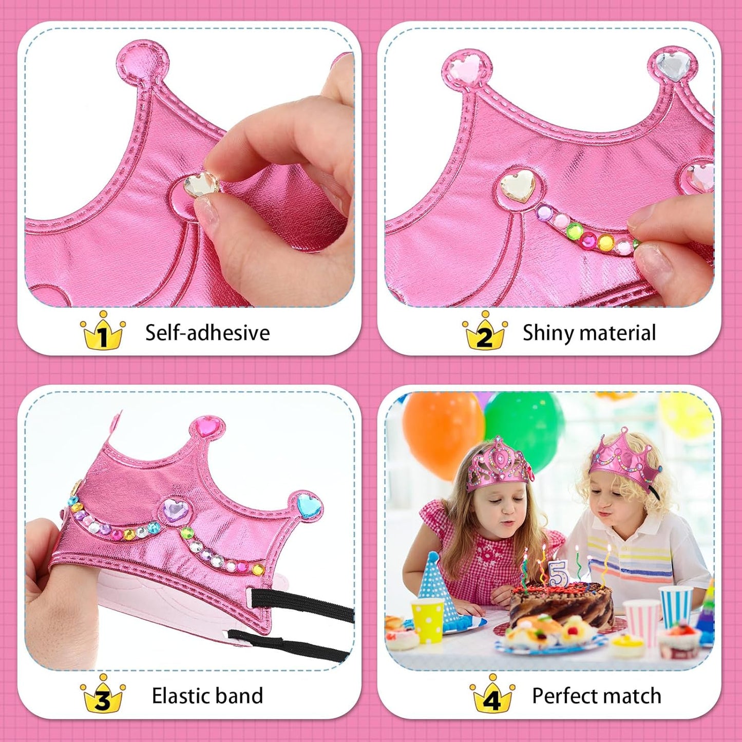 Yaomiao 44 Pcs Birthday Foam Crowns for Kids Princess Tiaras King Hat Bulk Diamond Sticker Kits for Crown Party Supplies