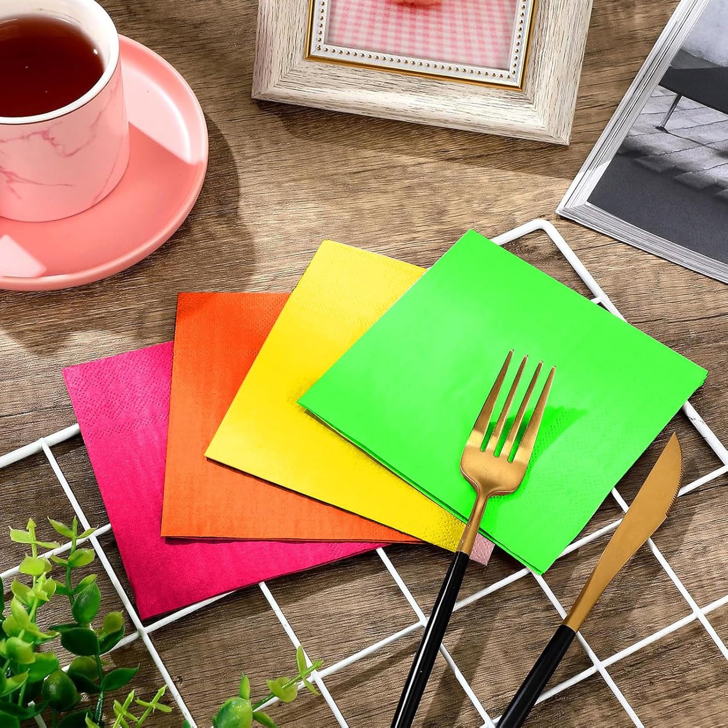 Layhit 100 Pcs Cocktail Napkins Disposable Beverage Napkins Square Paper Dessert Tissue for Wedding Birthday Celebration Party Supplies(Brown Series,5 x 5 Inch)