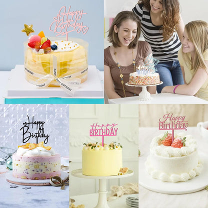 10 PCS Black Happy Birthday Cake Topper Acrylic Cupcake Topper A Series of Birthday Cake Supplies Decorations