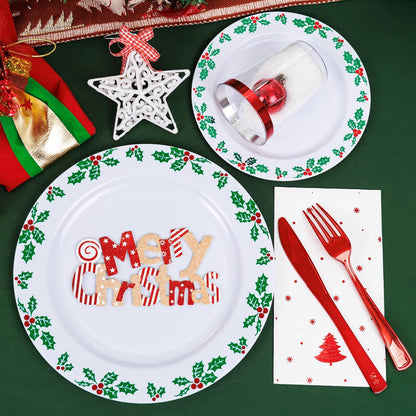350 Pieces Black and Gold Plastic Plates with Disposable Silverware, Include 50 Dinner Plates 9”, 50 Dessert Plates 6.3”, 50 Black Cups 9 OZ, 50 Pre Rolled Napkins for Wedding Party Graduation