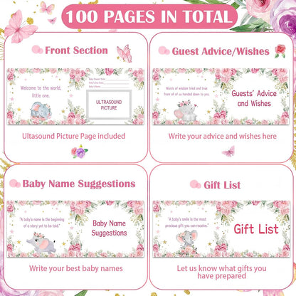Fuyoooo 27 Pcs Safari Animal Baby Shower Guest Book Set Baby Shower Sign in Guest Floral Book Place Table Cards with Gold Pen Adhesive Photo Corner for Birthday Party