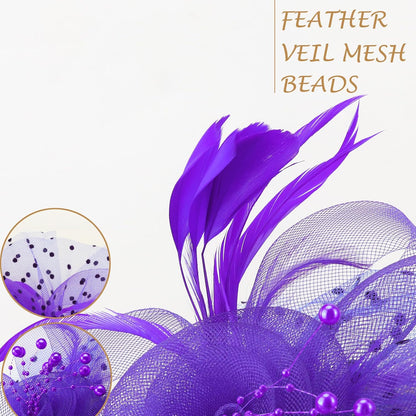 DRESHOW Fascinators Hat Flower Mesh Ribbons Feathers on a Headband and a Clip Tea Party Headwear for Girls and Women - Colors A