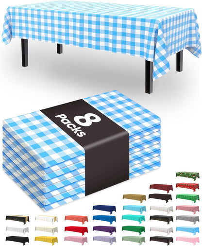 Pureegg Plastic Table Cloth Disposable 8 Pack, 54 x 108 Inch Table Cloths, Party, Picnic, Wedding, Decorative Tablecloths, Rectangle, White Plastic Cover, Leakproof & Sturdy, White