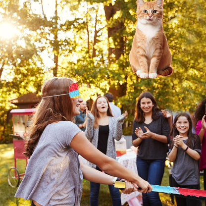 Sotiff Cat Piñata, Cat Party Piñata Game Set, Kitten Theme Piñata Pet Birthday Decoration with Bat Stick Blindfold Mask for Kitten Theme Pet Birthday Party Piñata Decoration Supplies(Orange)