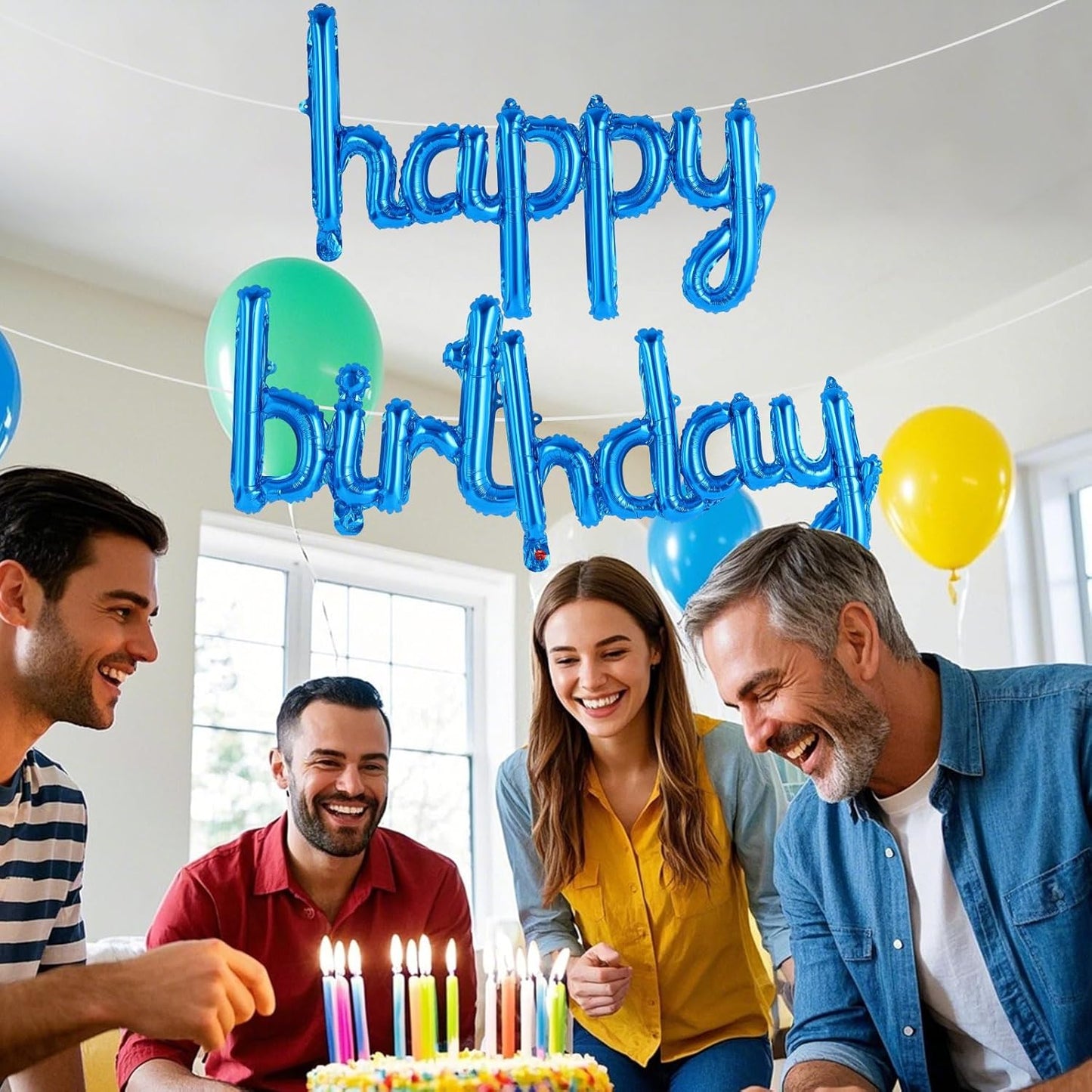 Happy Birthday Balloons Banner Foil Letters Balloons Connected, Personalized Birthday Signs for Women Men Boys Girls Birthday Party Decorations, Small Gold