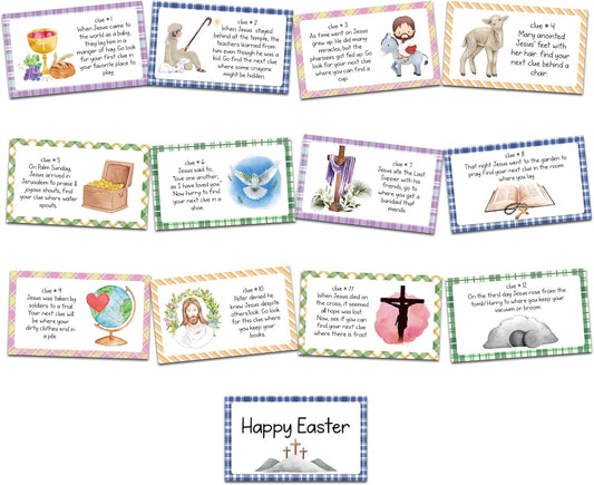 Easter Themed Handheld Scavenger Hunt, at Home Religious Scavenger Treasure Hunt Cards for Adults, Easter Christian Party Games for Family, Jesus Clue Card Game with Envelopes, 03