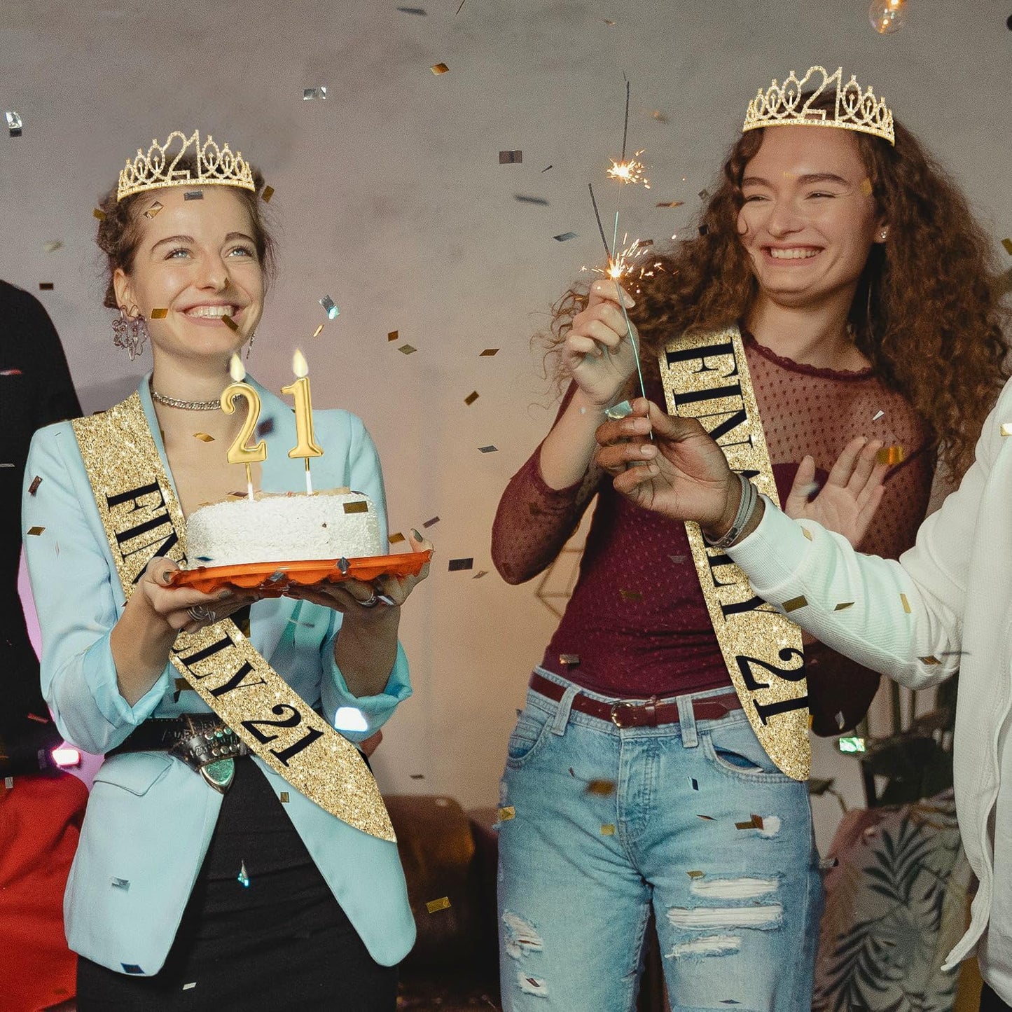 21st Birthday Decorations for Her with 21st Birthday Sash and Crown, Candles Gold, Gifts for 21 Year Old Girls