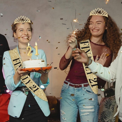 21st Birthday Decorations for Her with 21st Birthday Sash and Crown, Candles Gold, Gifts for 21 Year Old Girls